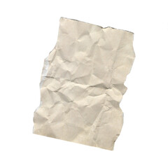 Obraz premium Torn piece of crumpled beige paper with rough edges and wrinkled surface isolated on white background for creative collage design and mixed media art and note labels.