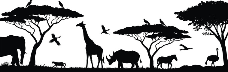 Fototapeta premium Webfamily walking silhouette, parents and children, black and white, family unity, silhouette artwork, outdoor lifestyle, silhouette set, family bond, 