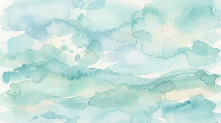 Fototapeta premium Soft and Tranquil Abstract Watercolor Background with Blended Hues of Sky Blue, Aqua, and Pale Green, Mimicking Ethereal Clouds or Gentle Water Ripples for a Calm and Serene Artistic Backdrop