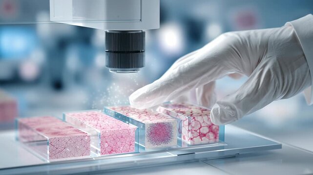 Tissue printing process visualization, step-by-step layered biological material deposition, clean scientific background, soft laboratory lighting, commercial editorial illustration
