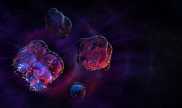 Deinococcus Radiodurans: polyextremophile bacteria survival in high-radiation outer space environment. Extremophile survival, panspermia theory, cosmic radiation tolerance. Microbial astrobiology 3D
