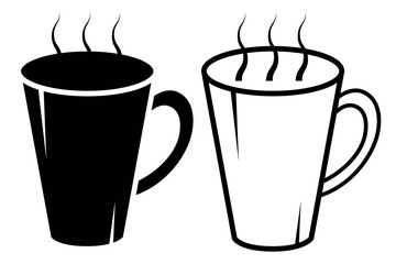 Obraz premium Cup of coffee and tea icon. Black or white silhouette cup isolated on white background. linear illustration, logo for coffee shop, hand drawn artwork