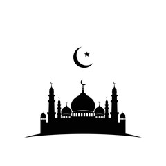 Fototapeta premium Silhouette of a mosque with crescent moon and star symbol.