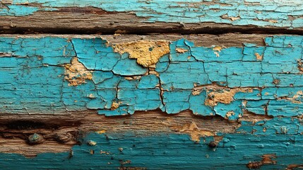 Rustic Charm: Old wood texture with peeling blue paint, revealing the passage of time and the beauty of natural decay.