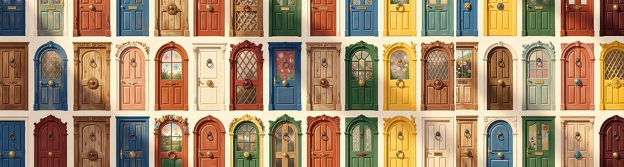 Obraz premium Colorful array of diverse vintage doors displayed in architectural collage