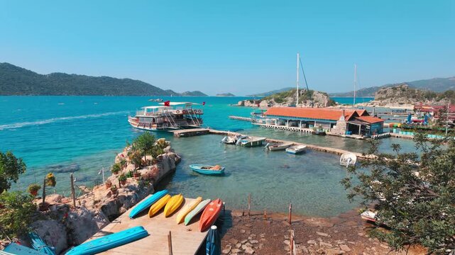 Kalekoy, Demre, Turkey - June 14, 2025: Simena Castle is an ancient Lycian fortress in Kalekoy village of the Demre district in the Antalya Province of Turkey.
