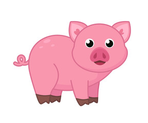 Obraz premium Cute Cartoon Piglet, Friendly Farm Animal Character for Kids, Vector Illustration on White Background