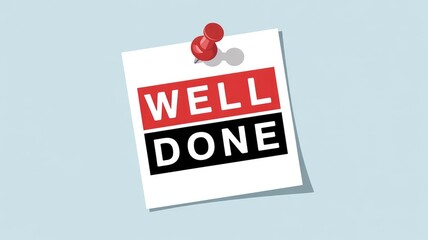 Well done message on sticky note with red pushpin