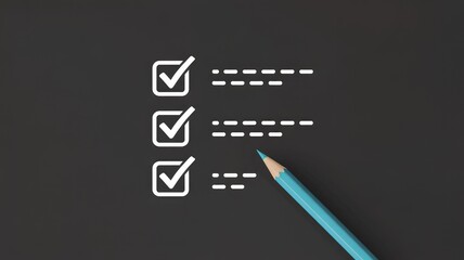 Checklist with blue pencil on dark background for task completion