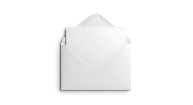 A white envelope with a letter inside on a plain background