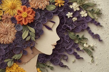 Intricate paper filigree artwork depicts a profile silhouette adorned with elaborate floral arrangements