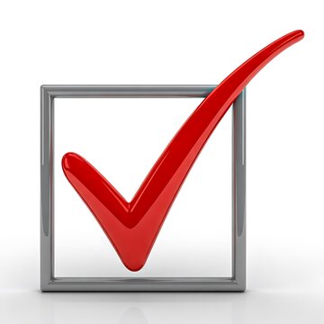 Red check mark inside square box approval concept
