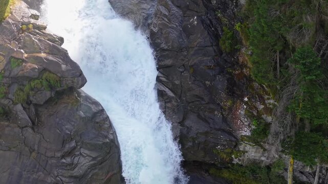 Aerial footage of the Krimml Waterfalls in Austria. Water, the source of life, which flows from the mountain. Video on the power and beauty of Alpine nature