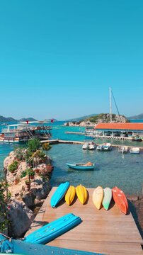 Kalekoy, Demre, Turkey - June 14, 2025: Simena Castle is an ancient Lycian fortress in Kalekoy village of the Demre district in the Antalya Province of Turkey.