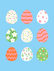 A set of variously decorated Easter eggs. Vector graphics.