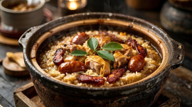Hong Kong cuisine.
Bo Zai Fan (煲仔飯, Bo Zai Fan) or rice in a clay pot. It's not just food, but a whole culinary art based on proper fire control.