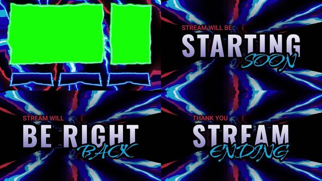 Neon Gaming Stream Overlay Screens with Electric Style Background