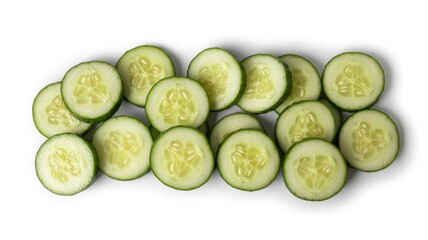 Fresh cucumber slices on white background for healthy recipes