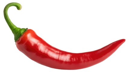 Vibrant red chili pepper with green stem on white background