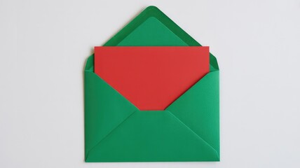 Green envelope with red interior on white background