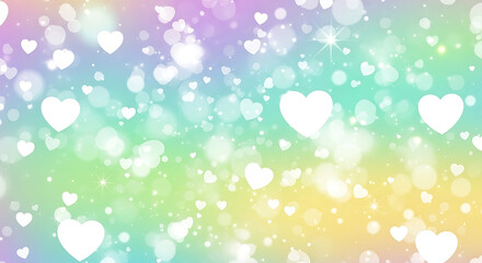 Fototapeta premium soft pastel gradient background with glowing white hearts and sparkling bokeh effects creating a dreamy romantic atmosphere for valentines day.