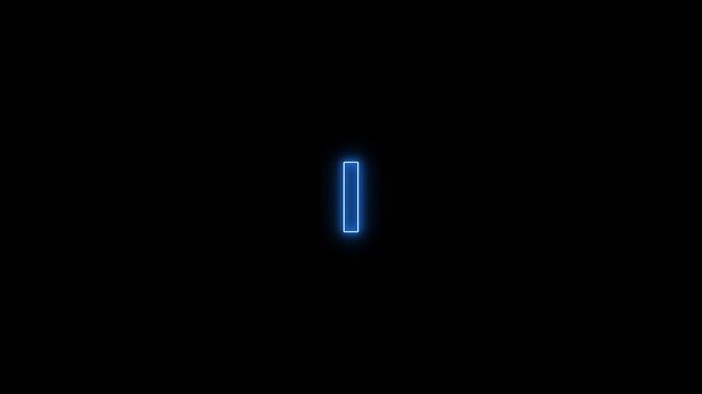 Glowing neon light I text animation on black background. Abstract neon blue color text . English alphabet education type word writing letter neon line skip left icon animation.