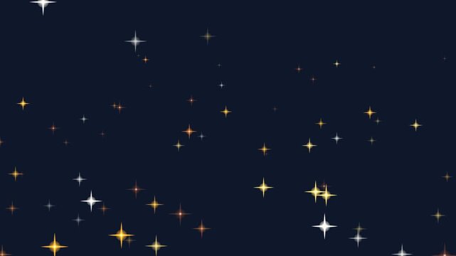A celestial display of shimmering golden and white stars scattered across a deep blue night sky backdrop.