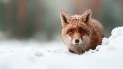 Naklejka premium This image depicts a lively fox in a snowy environment, capturing the playful essence of wildlife amidst a beautiful winter landscape.