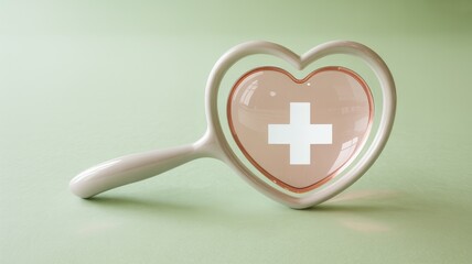 Obraz premium Heart shaped medical symbol on magnifying glass for healthcare concepts