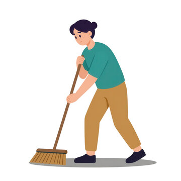 Man Vacuuming Floor Isolated