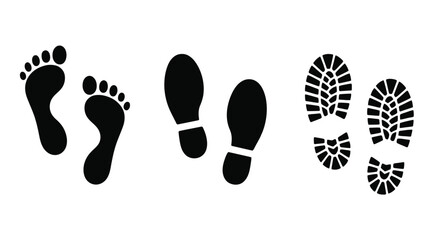 Shoe and Barefoot Footprint Vector Set, Including Shoe Soles and Bare Foot Impressions for Educational Materials, Outdoor Tracking, Signage, and Graphic Design Applications. © MSTRINA