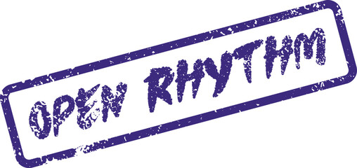 Open Rhythm purple grunge rubber stamp representing creative flow and unrestricted musical expression ©  Design_ mn