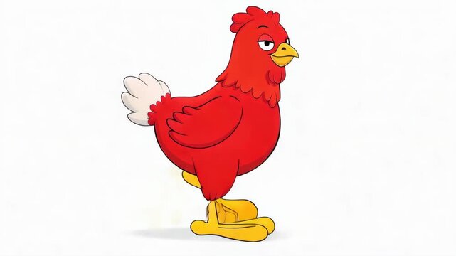 Cartoon rooster standing alertly on one leg isolated on white background farm animal animation