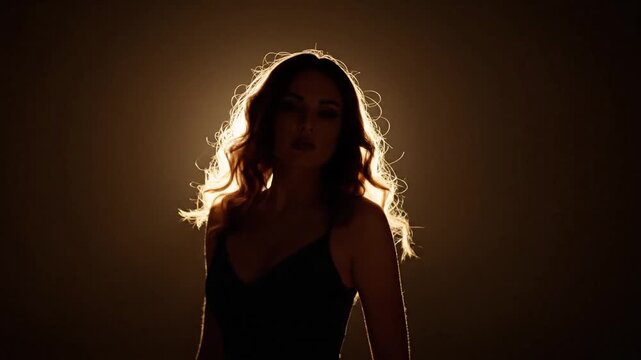 Backlit silhouette of a woman in moody frame video.