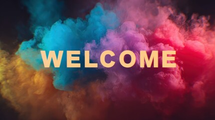 Bright colored smoke with the word welcome in the center of the display, creating a vibrant visual effect for an event or greeting