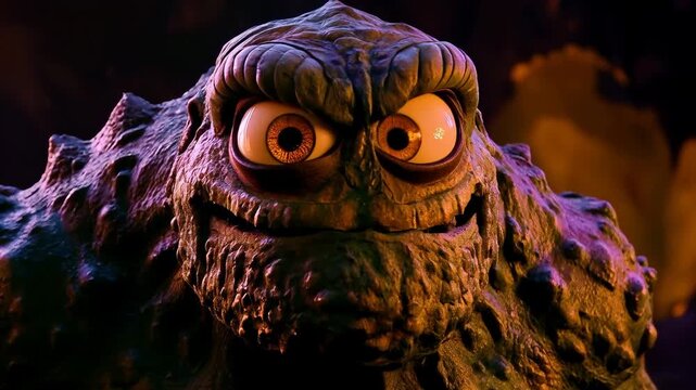 Cartoon swamp monster smiling close up animation ready creature funny character design for kids animation cartoon animation video creature design concept