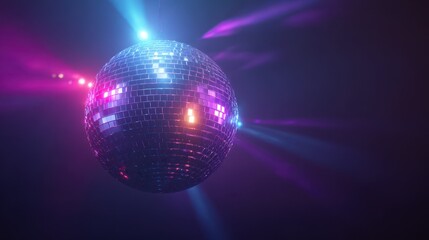 Disco ball reflects colorful lights at a party venue during nighttime