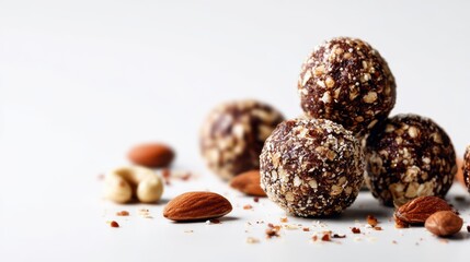 Energy balls made with nuts and oats on a white surface during daylight hours