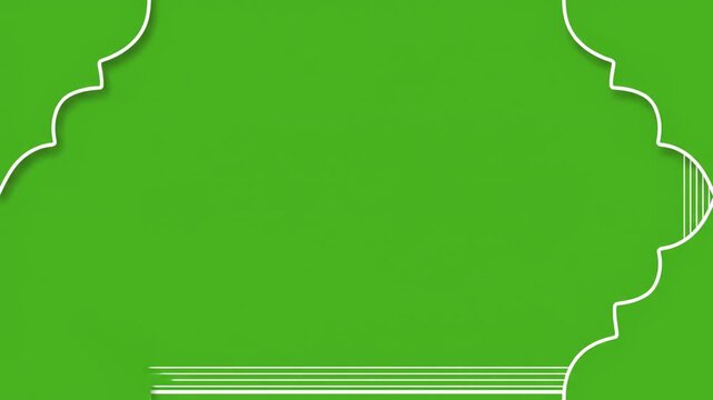 Vibrant green background with elegant white decorative borders, resembling traditional Islamic architectural patterns, suitable for cultural or religious themes.