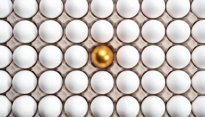 Symbol of Uniqueness A Golden Egg Stands Out From Many White Eggs
