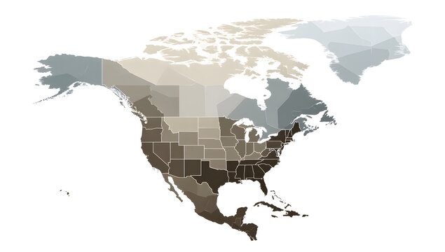 North america political map silhouette featuring colored regional divisions against transparent backdrop is perfect for infographics educational presentations and professional geographic design