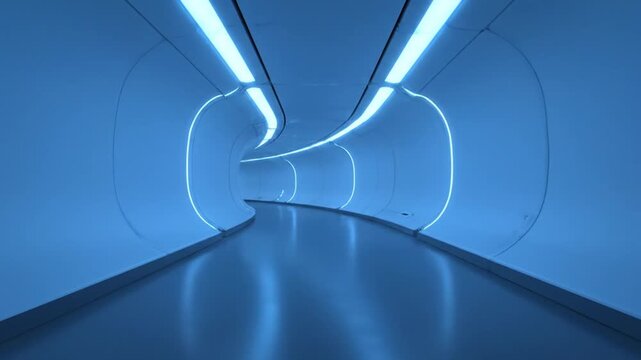 Futuristic japanese anime style corridor with sleek tunnel and neon lights in a high-tech environment