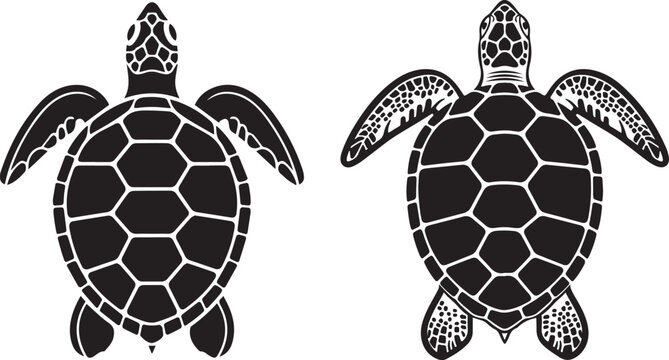 Black Sea Turtle Silhouettes Set, Marine Life Vector Illustrations for Beach Logos and Tropical Decor