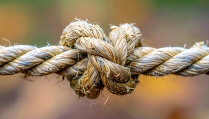 Fototapeta premium Close-up of a tightly tied knot on a rough rope