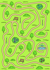 Obraz premium Park maze graphic color vertical sketch illustration vector 