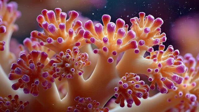 Vibrant coral polyps displaying dynamic underwater movement in crystal clear ocean waters