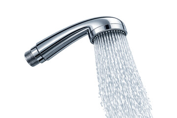 Chrome shower head spraying fresh water, symbolizing hygiene, refreshing body care, and modern bathroom sanitation