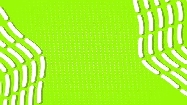 Abstract Green Background with Moving White Rounded Shapes and Halftone Dots