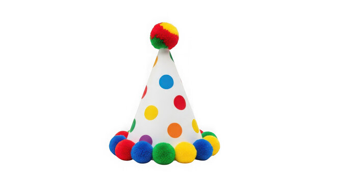 Colorful party hat with multicolored balloons isolated on transparent background