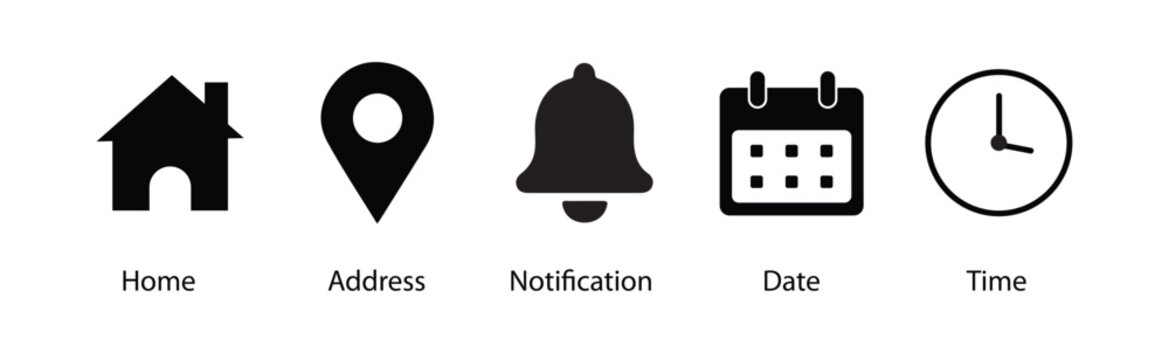 Contact icons for Home, Address, Notification, Date and Time resume, business card, cv, visiting card.
